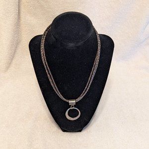 Silpada Sterling Hammered Circular Pendant w/Triple Braided Leather Necklace